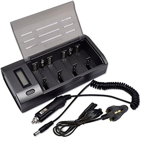 PALO Upgraded LCD Ni-MH Ni-CD AA AAA C D 9V Universal Battery Charger with Discharge Function for Rechargeable Batteries (Include AC Wall Adapter and Car Adaptor)