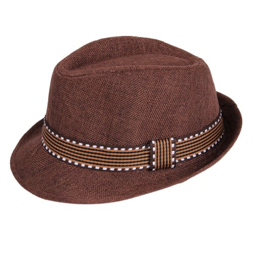 Orien Children Kid Boys Fedora BeltCanvas Plaid Top Hat Jazz Cap -Brown