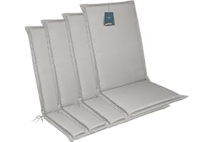LILENO HOME MIA Lot de 4 coussins pour chaise de jardin à dossier haut, gris, chaises longues confortables pour meubles de jardin, coussins de chaise pour chaises de jardin et chaises pliantes