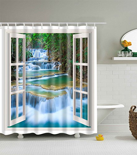 Oriental Pearl Badezimmer 3d Lebendig Anti-Schimmel wasserdicht Polyester Duschvorhänge mit 12 Haken (180 x 180cm)