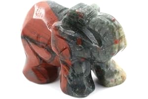 OUUBUUY Cuarzo Rosa Natural Cristal de Tallado Elefante, Estatua de Elefante de Cristal geomántico, decoración del hogar Elefante Afortunado 4cm (Piedra de Sangre Africana)