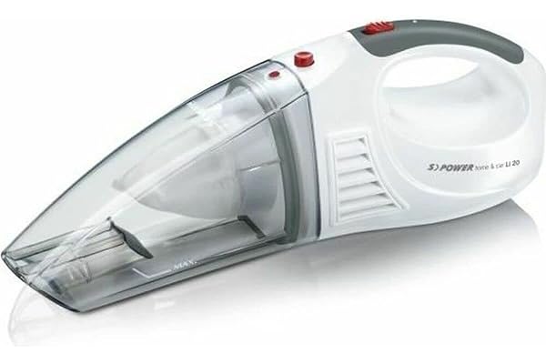 SEVERIN 3-i-1 sladdlös handdammsugare S'POWER home & car Li 20, handdammsugare våt/torr med kraftfullt 7,4V Li-ion-batteri, bildammsugare inkl. 12V-bilsladdningskabel, vit/röd, HV 7144