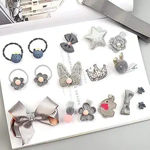Aliza Set of 18 Pcs Fancy Head wear Accessories For Baby Girls/Toddlers Childrens Suit Girls Baby Hair Clips Small Safety Clip Princess Hairpin Baby Hair Accessories Gift Box (Grey)