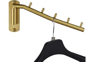 JQK Folding Clothes Hanger Rack, Stainless Steel Swing Arm Hook Holder, Clothing Hanging System Drying Closet Storage Organizer Brushed Gold Wall Mount, SHR100-PB