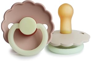FRIGG Daisy Night látex chupete 2-Pack | Chupete de goma natural | Fabricado en Dinamarca | Sin BPA | Tetina simétrica tipo cereza | (Blush Night/Cream Night, Talla 2 (6-18 Meses))