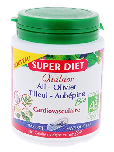 SuperDiet Quatuor Cardiovasculaire Ail Olivier Tilleul Aubépine 150 gélules (Produit certifié bio)