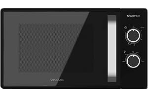 Cecotec Microondas de 20 Litros Grandheat 3050. 1050 W en 6 Niveles, Revestimiento Anti-Dirt iTech, Tecnología 3DWave, Modo descongelación, Temporizador, Negro con Puerta de Cristal