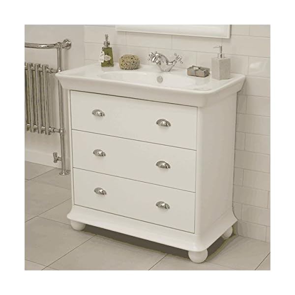 900 Vanity Unit with Basin for Bathroom Ensuite - Soft Closing Traditional Storage in Matte White Finish - 3 Deep Fill Drawers - Inset Ceramic Hand Wash Sink - (Dimensions ** Furniture Cabinet - Height: 835mm, Width: 745mm, Projection: 425mm, Drawer Depth: 400mm ** Basin Height: 80mm, Basin Width: 915mm, Basin Projection: 485mm)