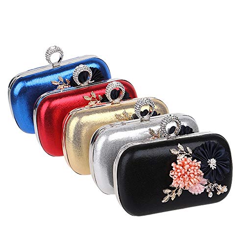 Blue Bridge Crossbody Flower Women Evening Bags Finger Ring Diamonds Metal Day Clutches With Chain Shoulder Purse Evening Bags For Party Bag Shopping (Size : Silver)