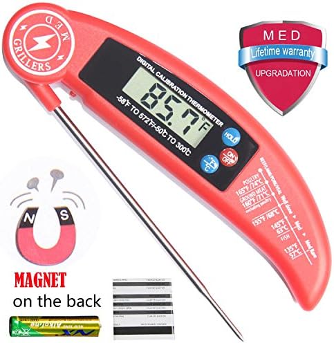 Instant Read Meat Thermometer for Grill/Cooking Upgraded Model Now With Magnet And Calibration. Best Ultra Fast Digital Kitchen Probe. Includes Internal BBQ Meat Temperature Guide