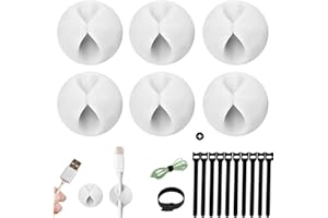 Zandia® 6 Pack Clips Organizador Cables Adhesivos + 10 Bridas Reutilizables | Sujeta Cable Adhesivo Escritorio | Ordena Todo Tipo De Cable | Pasacables Oficina | Ideal Organizar Cables (clips cables)