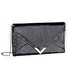 Maße: 20x12,5x3,5 (BxHxT) SIX Kleine Damen Handtasche, Clutch, Pochette, Abendtasche im Couvert-Stil, schwarz mit 3D-Effekt, Abnehmbarer Riemen, Silvester (726-075)