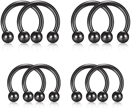 VF VFUN 316L Surgical Steel 16G Nose Rings Fake Septum Piercing Horseshoe Eyebrow Ring Tragus Lip Ring Earrings Helix Cartilage 8PCS Black