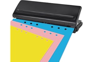 CJBIN Perforadora Papel 6 Agujeros, Regulable y Extraíble Taladradora Papel Binder Puncher Para Formato A5 Capacidad con Guía para Perforar con Precisión, 10 Hojas de Capacidad, Negro