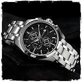 AMERICANVIBER Modern Analog Watch, Silver and Black Two-Tone Stainless Steel Band, Octagonal Case, White Dial for Men