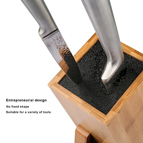 SHINY HOME® Universal Messerblock Messerhalter Borsteneinsatz herausnehmbar Messeraufbewahrung ohne Messer Bambus mit Borsteinsatz schwarz - 9
