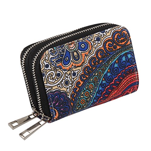 Te-Rich Womens Wallets RFID Blocking Canvas Coin Purse - Identity Protection Credit ID Card Pouch - Twin Metal Zippers, Bohemian Style, Purple