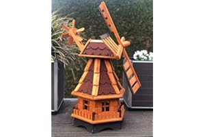 Darlux Macinino a vento esagonale da giardino, in legno, con cuscinetti a sfera, altezza 70 cm, colore: marrone/rosso