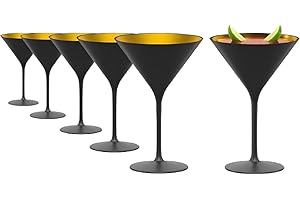 Stölzle Lausitz Verres à Cocktail Noir/Or Set de 6, 240 ml – Verres Élégants Idéaux pour Martini & Manhattan – Verres en Cristal Sans Plomb – Lavables au Lave-Vaisselle & Résistants aux Chocs