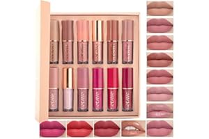 Rechoo 12 Coloro Rossetto Liquido Set, Lucidalabbra impermeabile, Rosso Nude Rossetto Lunga Durata, Non-stick Cup Waterproof Liquid Lipstick for Makeup Cosmetics