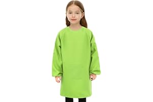 MELEAGER Malerkittel Kinder, Malkittel Kinder 8-12 Jahre, Malschürze Kinder, Bastelschürze Kinder mit Ärmeln und Taschen, Schürze Schule Mädchen für Basteln Malen Backen Kochen