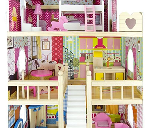 Leomark Mansion de Rêves Maison de Poupée Villa Résidentielle - En Bois - Avec Meubles Plus Poupées Haute Qualité Belles Couleurs Jeu D'imitation Grand Réalisme