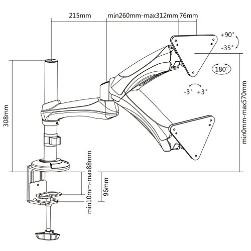 SAVONGA® PROFESSIONAL Tischhalterung Tischständer #208L für iMac 21,5″ & 27″ mit Gasdruckfeder, VOLLBEWEGLICH, HÖHENVERSTELLBAR - 3