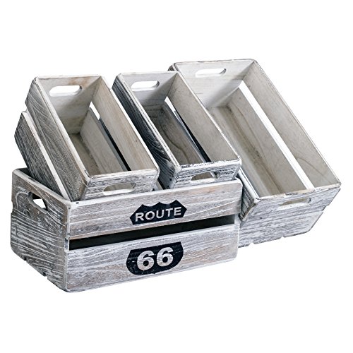 Rebecca Srl Set 4 Cajas Cestas Almacenaje Rectangulo Madera Gris Vinta