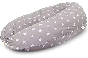 HOBEA-Germany Almohada de Lactancia XXL Almohada de posicionamiento Almohada para Embarazadas Almohada para Dormir de Lado Grande (Gris con Estrellas Blancas, Almohada de Lactancia)