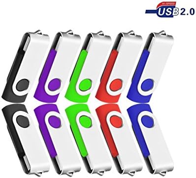 8GB Flash Drive by VIEKUU, Pack of 10 USB Memory Sticks with Key Chain Ring and Rotatabe Cap[Red, Blue, Black, Green, Purple]