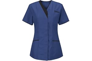 KHIRVWL Divisa Sanitaria Donna Cotone Divisa Medico Elegante Manica Corta Camice da Laboratorio Elasticizzato Leggero Camice da Lavoro Officina Pulizie Divisa Sanitaria Divisa Infermiere Casacca