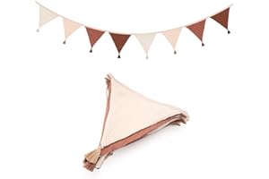 jijAcraft Wimpelkette Kinderzimmer mit Quasten Beige Braun: 2,8m Stoff Wimpelkette Musselin Doppelseitig Girlande Kinderzimmer Stoffgirlande Mädchen Junge für Hausbett, Babybett,Kinderbett