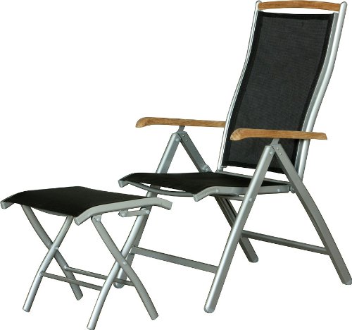 IB-Style - DIPLOMAT XXL Topqualität Gartenmöbel 13-Teilig | Fussbänke inklusive | Silber - Schwarz - Teak | Ausziehtisch bis 135-270 cm | Sicherheitsglas | Gartengruppe Gartengarnitur Sitzgruppe Gartenmöbelset