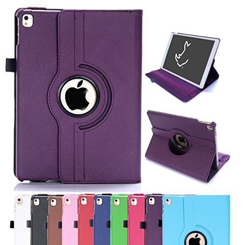iPad Air 2 Hülle, RC iPad Air 2 / iPad 6 360 drehende Smart Hülle PU Leder Abdeckung Gehäusedeckel für Apple iPad Air 2 Sleep / Wake (Lila)