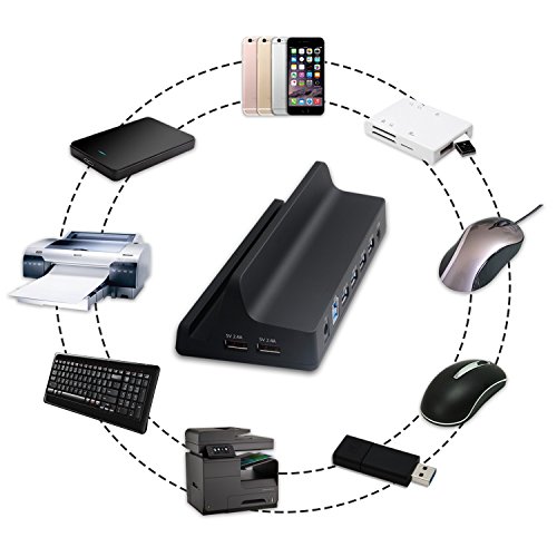 BESTEK Aktiv USB 3.0 Hub 4 Ports + 2 x 5V/2.4A Ladeports + 1 Audio Port mit 12V 3A Netzteil Dockingstation hat bis zu 5 Gbps Datentransferrate abwärtskompatibel Schwarz - 4