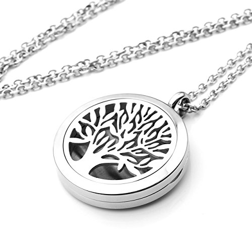 JOVIVI Edelstahl Rund Aromatherapie Ätherische Öle Diffusor Halskette Baum des Lebens Floating Medaillon Locket Anhänger - 3