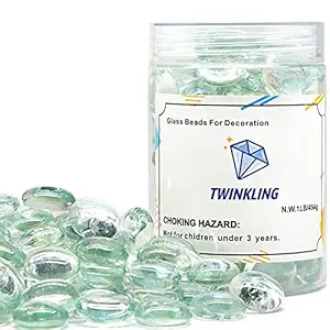 TWINKLING High Luster Round Fire Glass Stones,Glass Marbles,Glass Pebbles,Glass Beads Gems for Fire Pit Vase Fillers Crafts Aquarium Garden Decoration,17-19mm,1-Pound Jar (Crystal/Transparent)