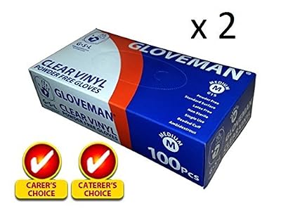 GLOVEMAN COFFRET DE 2 BOITES DE 100 GANTS EN VINYLE NON POUDRÉ SANS LATEX TAILLE MÉDIUM ET CLAIREMENT RESSORTIR-NEUF