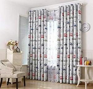 NARAYAN 3D Toy car Digital Printed Polyester Fabric Curtains for Bed Room Kids Room Living Room Window/Door/Long Door - Dn-n87 - Set of 2 (Grey, 4 x 9 Feet/48 x 108 Inch)