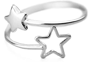 IMINI Offener Doppel Stern Ring für Damen Mädchen S925 Sterling Silber Verstellbar Statement Verlobung Kleine Finger Band Ringe Schmuck