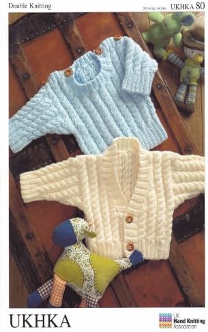 Double Knitting DK Pattern for Baby Long Sleeved Cardigan & Sweater Ribbed Detail (UKHKA 80)