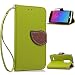 Produktbild LG Leon 4G LTE H340N C40 Lederoptik PU Leder Hülle (Frei 2 in 1 Ball Touch Pen) Natur Blatt Etui Magnetverschluss Stil PU-Leder Brieftasche [Standfunktion] Deckel Klapptasche Schale Flip Foliant Schützende Haut Hüllen Mit Wallet Kartenfach Magnetverschluss Standfunktion Handytasche Taljereep Lanyard Strap Tragen Folio Tasche Schutzhülle(Grün Color)