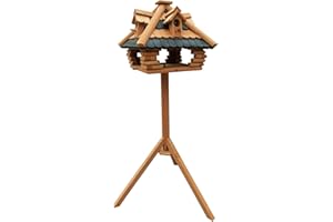 Toboli Vogelfutterhaus 115 cm mit Ständer, Vogelhaus aus Holz, wetterfestes Vogelfutterhäuschen mit Dreifuß, Futterhäuschen für Vögel