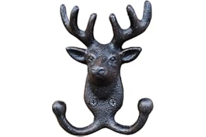 KIAOTIME Vintage Cast Iron Deer Antlers Wall Coat Hooks Hanger Rack Wall Decor, Heavy Duty Animal Deer Elk Wall Mounted Dual Hooks Dog leashes holder Country Farmhouse Chic Hooks for Coats Towels Keys Robes