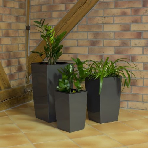 Dekoratives 3er Set Blumenkübel Blumentopf schiefer grau glänzend Pflanzeinsatz Coubi Serie - 6