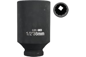 FortuneGlobe douille 36mm 1/2" 12 pans, douille a choc 1/2 36mm Acier Chrome-Molybdène CR-MO(Black)