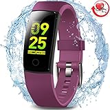 Wasserdichter Aktivitäts-Tracker, MorePro Farbdisplay Fitness Tracker mit Herzfrequenz-Blutdruckmessgerät, Schwimmen Smart Armband Pedometer Uhr mit Schlaf-Monitor für Frauen Männer Kinder (Lila)