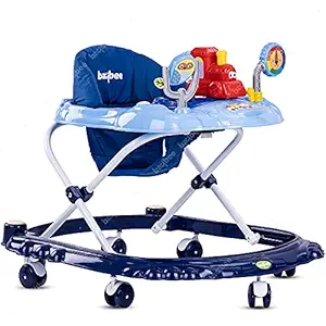 Baybee Woody Baby Walker for Kids, Round Kids Walker with 3 Position Adjustable Height | Walker for Baby with Baby Toys and Music, Activity Walker for Babies 6 - 18 Months (Woody Dark Blue)