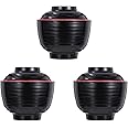 DOITOOL 3 Sets Japanese Style Miso Bowls with Lid - Traditional Japanese Style Melamines Miso Soup Bowls, Noodle Bowl with Lid for Noodle, Salad, Pasta - Imitation Porcelain Soup Bowl