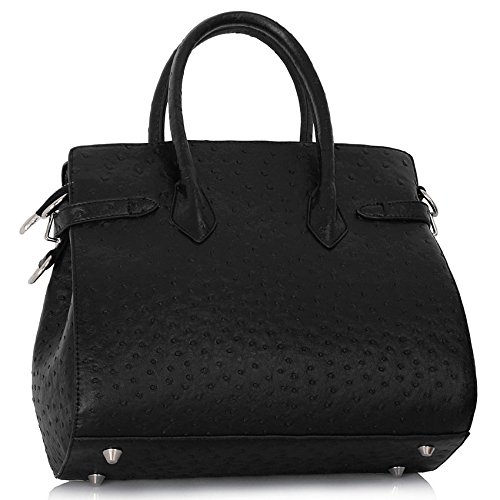 Womens Designer Ladies Fashion Handbag Tote Bag Shoulder Bags (black ostrich)